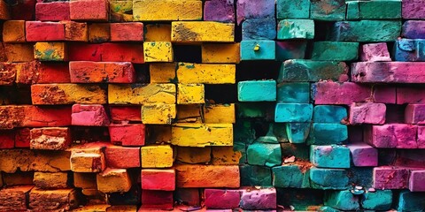 Poster - A colorful brick wall with a hole in the middle