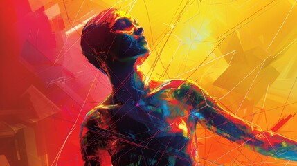 Poster - a futuristic geometric of a human figure constructed from intersecting lines