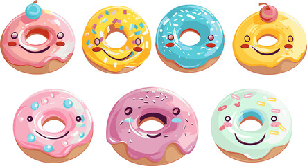 Canvas Print - set of smiles cute kawaii donut