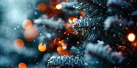 Aufkleber - A Christmas tree with snow on it and lights on it