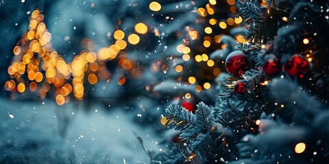 Aufkleber - A Christmas tree with red and white lights and red and white balls
