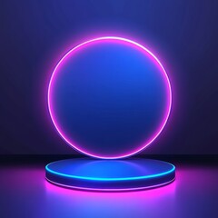 Poster - Circle teleport podium. Portal and hologram science futuristic stage. Digital hi-tech sci-fi in glowing HUD projector. Magic gate in game. GUI and UI virtual reality 3D wave.