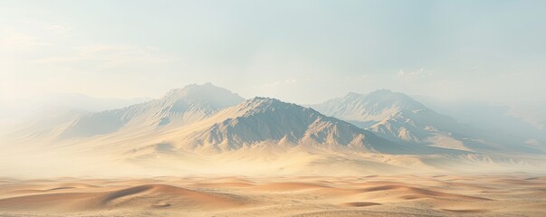 A vast desert landscape with rolling dunes under a clear sky