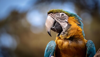 Wall Mural - A Spix's macaw sitting on a bare branch and looking melancholically into the distance