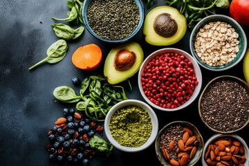 Wall Mural - Ingredients of healthy diet that maintains or improves overall health status - generative ai