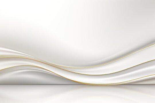 Abstract background with smooth white waves and gold accents.