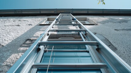 Canvas Print - A sturdy ladder set up against a building, essential for reaching high places safely.