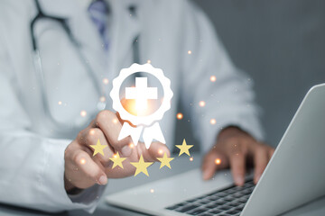concept of rating of medical services on the internet concept.button healthcare key rating on virtua