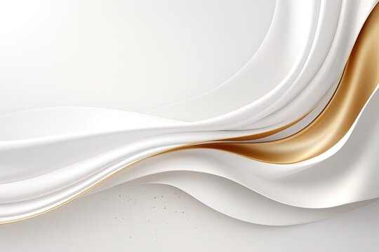 Abstract background with white and gold wavy lines.