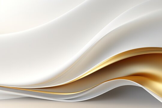 Abstract background with white and gold wavy lines.