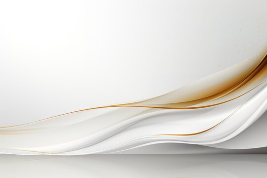 Abstract background with white and gold wavy lines.