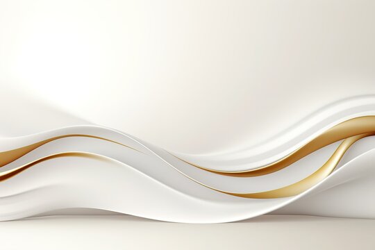 Abstract background with white and gold wavy lines.