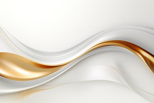 Abstract background with white and gold wavy lines.