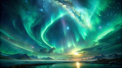 Wall Mural - Celestial Symphony in Emerald Green  AI generated