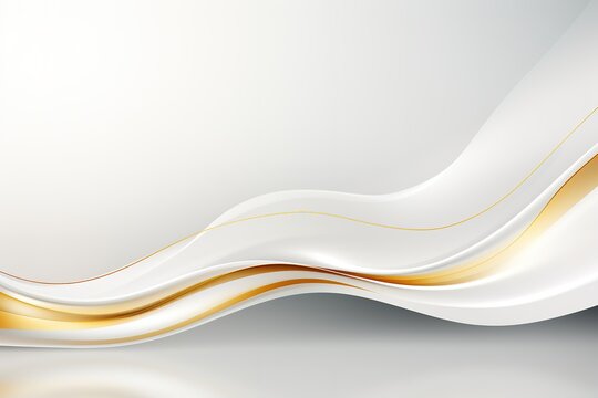 Abstract background with white and gold wavy lines.