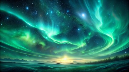 Wall Mural - A Vibrant Display of Emerald Green Northern Lights Dancing Across the Night Sky  Generative AI