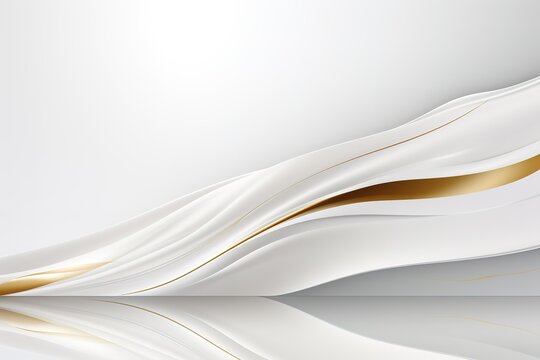 Abstract background with white and gold wavy lines.