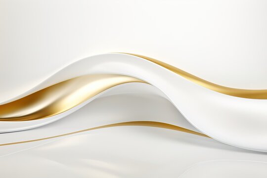 Abstract background with white and gold wavy lines.