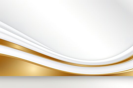 Abstract background with white and gold wavy lines.