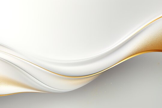 Abstract background with white and gold wavy lines and glitter.