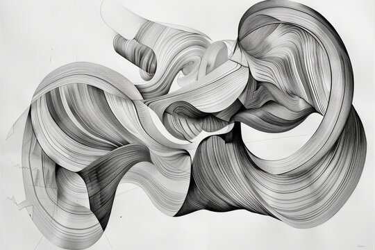 A dynamic abstract image displaying a white and black swirl, illustrating movement and contrast in a minimalist style, Organically flowing lines that create movement, AI generated