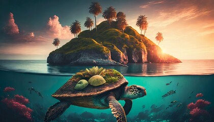 Wall Mural - tropical island at sunset