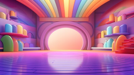 Wall Mural - Bright colorful room with rainbow ceiling and arched doorway.