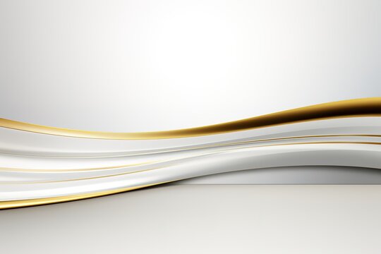 Abstract background with white waves and gold lines.
