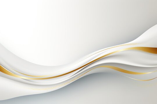 Abstract background with white waves and golden lines.