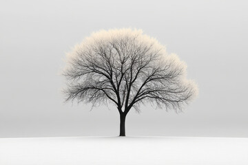 Poster - A monochrome background featuring a delicate black tree silhouette against a pale grey sky,