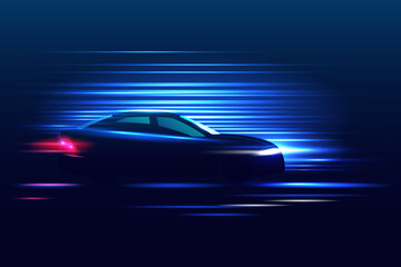 Poster - High speed movement design. sport car on high speed running concept.Fast silhouette. Abstract technology background. Vector illustration.