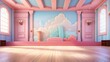 © hamzahalderad - Pink and blue pastel room with wooden floor and 3d cloud wall.