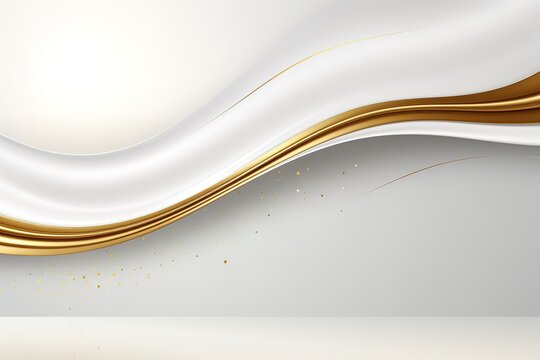 Abstract background with white wavy lines and golden accents.