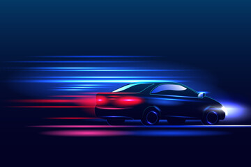 Poster - High speed movement design. sport car on high speed running concept.Fast silhouette. Abstract technology background. Vector illustration.