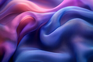 Poster - Smooth, flowing fabric in shades of blue and purple, wrapping around itself to form elegant, abstract shapes,