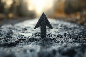Poster - A light grey background with a single, sharp black arrow pointing upward, symbolizing focus and contrast,