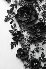 Poster - A solid white background with a delicate black lace pattern in the corner, adding subtle elegance and contrast,
