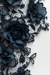 Poster - A solid white background with a delicate black lace pattern in the corner, adding subtle elegance and contrast,