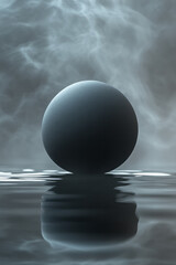 Poster - A soft grey gradient background with a bold, black abstract shape floating in the center,