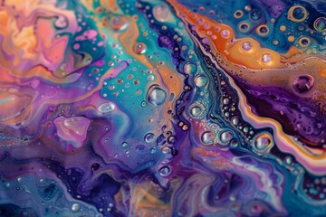 Poster - An abstract painting featuring vibrant colors, depicting water and bubbles in a dynamic and fluid composition, Harmonious colors blending seamlessly together, AI generated