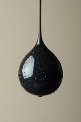 Poster - A pale grey background with a dark black raindrop, adding a simple yet striking contrast,