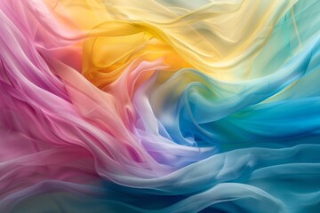 Poster - A colorful textile backdrop showcasing undulating waves, blending various hues for an eye-catching design, Harmonious colors blending seamlessly together, AI generated