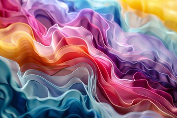 Poster - A vibrant fabric background featuring flowing waves in a spectrum of colors, creating a dynamic visual effect, Harmonious colors blending seamlessly together, AI generated