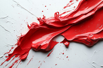 Poster - A bold splash of vibrant red paint against a white canvas, with drips and splatters adding a sense of movement,