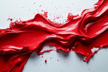 Poster - a bold splash of vibrant red paint against a white canvas, with drips and splatters adding a sense o