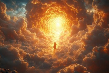celestial golden gates emerging from misty clouds ethereal light architectural grandeur heavenly atm