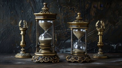 Sticker - An antique sand clock with ornate brass stands, capturing the beauty and simplicity of ancient timekeeping.