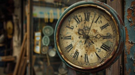 Poster - An antique shop clock, with a well-loved and worn appearance, standing as a silent witness to the passage of countless hours.