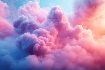 Leinwandbilder - Soft pastel clouds of light blue and pink fluid forms, floating gently in a calm, abstract space,