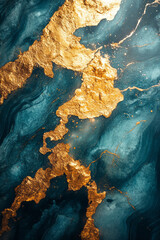 Poster - An abstract background with large, sweeping brushstrokes in shades of teal and gold, creating a luxurious and dynamic feel,